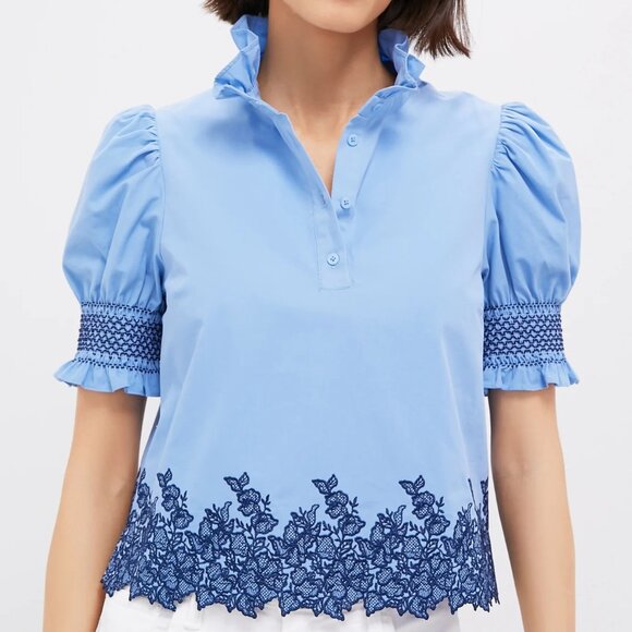 Hyacynth House Cornflower Blue & Navy Embroidery Eliza Blouse Tuckernuck - Picture 1 of 5
